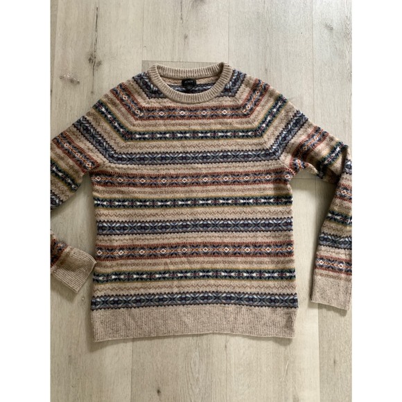 J.Crew Sweaters - J.Crew Women Wool Blend Fair Isle Crewneck Sweater Christmas Tan size L Multi
